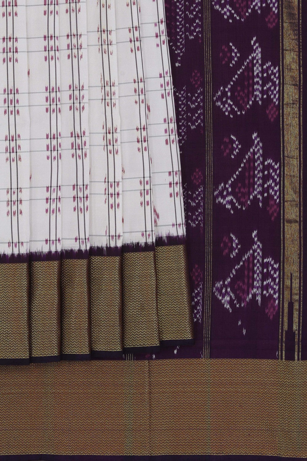 Image of Pochampally Ikat Silk White Saree